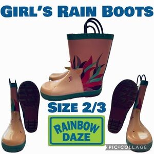 Rainbow Daze Kids Rain Boots Unicorn Printed Boots with Handles Kids Size 2/3